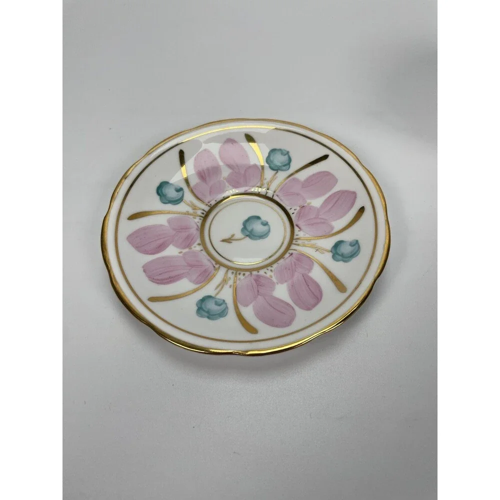 T.F & S LTD Phoenix Bone China England White Pink Flower Gold Tea Cup Saucer Set